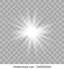 Glow light sunlight  on a transparent background. Bright Star. Transparent shining sun, bright flash.