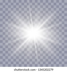 Glow light sunlight  on a transparent background. Bright Star. Transparent shining sun, bright flash.