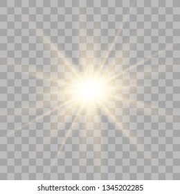Glow light sunlight  on a transparent background. Bright Star. Transparent shining sun, bright flash.