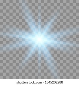 Glow light sunlight  on a transparent background. Bright Star. Transparent shining sun, bright flash.