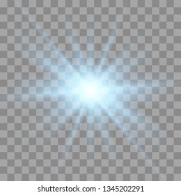 Glow light sunlight  on a transparent background. Bright Star. Transparent shining sun, bright flash.