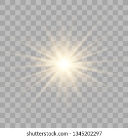 Glow light sunlight  on a transparent background. Bright Star. Transparent shining sun, bright flash.