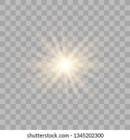 Glow light sunlight  on a transparent background. Bright Star. Transparent shining sun, bright flash.