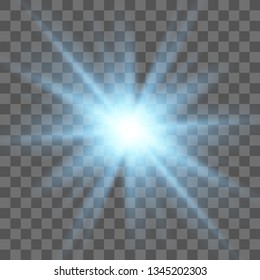 Glow light sunlight  on a transparent background. Bright Star. Transparent shining sun, bright flash.