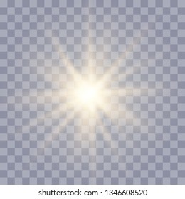 Glow light sunlight  on a transparent background. Bright Star. Transparent shining sun, bright flash.