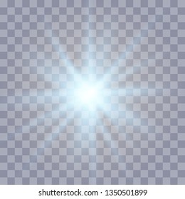 Glow light sunlight  on a transparent background. Bright Star. Transparent shining sun, bright flash.