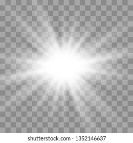 Glow light sunlight  on a transparent background. Bright Star. Transparent shining sun, bright flash.