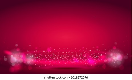 Glow light wave or light aura on red bokeh background. Abstract decorative elements for design uses. Bright radial effect with sparkle. Vector realistic 3d illustration.