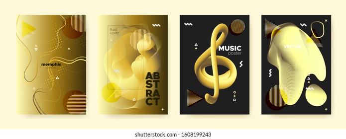 Glow Liquid Background. Vector Abstract Banner. Luxury Yellow Flow Poster. Fashion Contemporary Brochure. Bright Liquid Gradient. Golden Memphis Banner. Gold Fluid Poster. Graphic Liquid Shapes.
