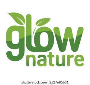 Glow Nature apresenta letras verdes com desenhos de folhas. 