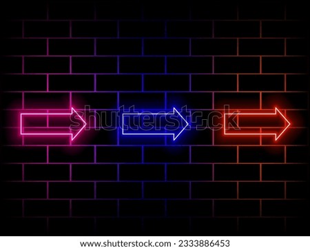 Glow neon arrows. Retro light direction arrows outside street advertising elements realistic neon vector... green, red, yellow, pink, blue, orange
