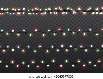 Glow of neon garland with festive lightbulb template pattern frame color art celebration border realistic magic sparkle holiday vector isolated shiny icon transparent background illumination