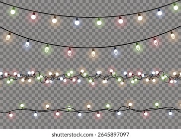 Glow of neon garland with festive lightbulb template pattern frame color art celebration border realistic magic sparkle holiday vector isolated shiny icon transparent background illumination