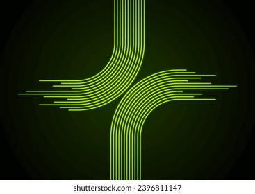 Glow neon green minimal curved lines abstract tech background. Geometric vector design