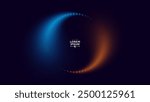 Glow Neon Orange and Blue Lights Circle Frame. Magic Light Flying Creating Ying Yang Symbol. Abstract Fire and Ice Magical Sparkling Light Trails. Golden Glittering Magic Particles. Vector.