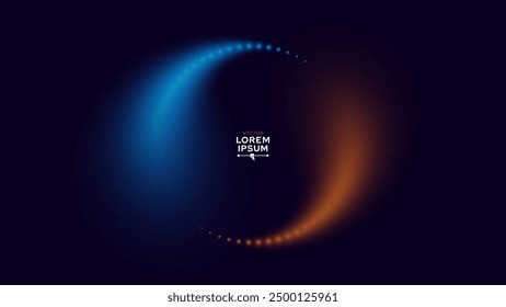 Glow Neon Orange and Blue Lights Circle Frame. Magic Light Flying Creating Ying Yang Symbol. Abstract Fire and Ice Magical Sparkling Light Trails. Golden Glittering Magic Particles. Vector.