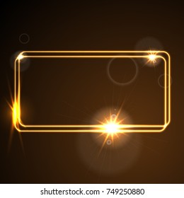 Glow orange neon bright frame shiny background. Energy effect logo vector template design