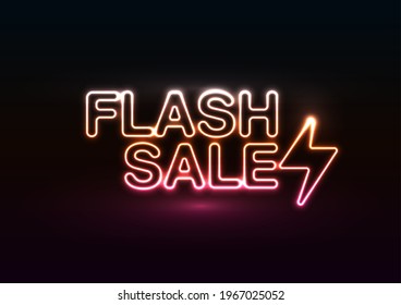Glow Pink Orange Flash Sale Vintage Banner. Advertising signage for promotion flash sale offer, this design is a simple neon technique typography style.