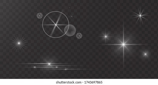 Glow of the planets on a black background. Set of bright galaxies with glitter. Vector illustration. Stock Photo.