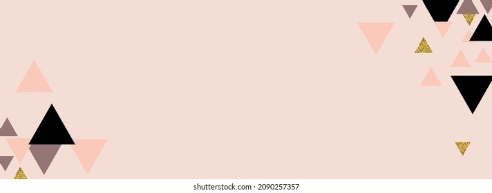 Glow Polygon Vector Panoramic Pink Background. Rose Shape Shiny Design. Gold Abstract Triangle Texture. Bright Line Foil Print.