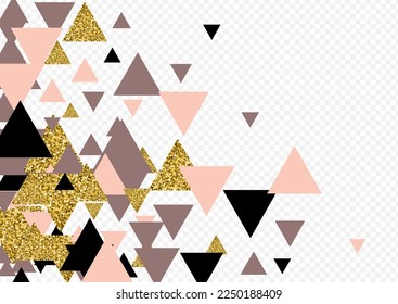 Glow Polygon Vector Transparent Background. Gold Triangle Shiny Print. Rose Foil Mosaic Illustration. Metal Abstract Pallpaper.