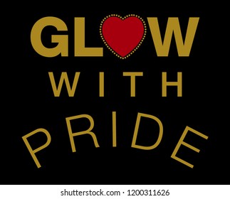 glow with pride red heart dots gold graphic t-shirts print vector illustration