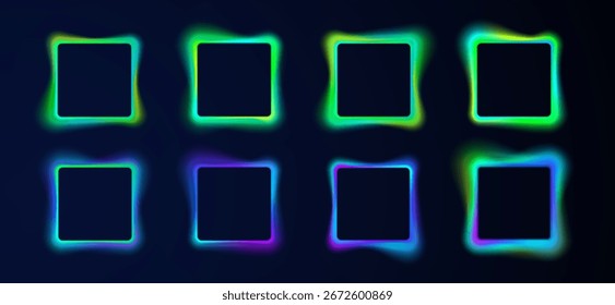 Retângulo brilhante em fundo 3d cria forma elétrica futurista com contorno rosa e gradiente cósmico para design e vetor ui