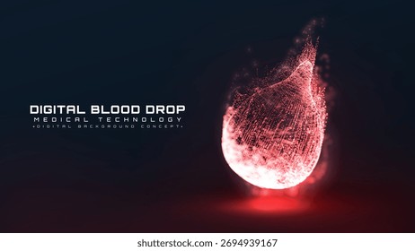 Glow Red Blood Drop on Black Background. Vector Illustration for Science, Tech, and Medical Poster.