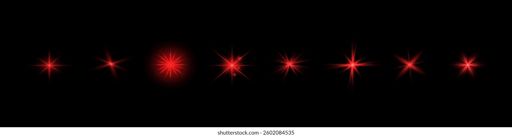 Glow red transparent starlight effect set. Abstract special effect element design. Sparkle, flare, stars. Vector. Eps 10