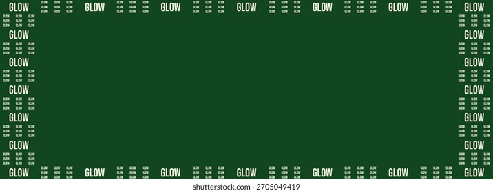 Patrón repetido del texto del RESPLANDOR en un fondo verde oscuro, diseño tipográfico minimalista del borde