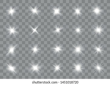 Glow set. Glowing lights effect. Star burst with sparkles. Special effect isolated on transparent background. Vector illustration eps10.