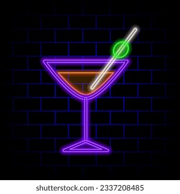 Glow shot with Mexican tequila. Traditional ethnic alcoholic drink. Neon Light Poster, Flyer, Banner, Signboard. Wall of bricks. 3d vector illustration