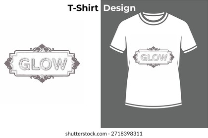 Glow silver typography t-shirt vector illustration, metallic text design in frame for modern shiny signs, industrial style, and branding.