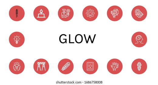 glow simple icons set. Contains such icons as Idea, Candle, Spotlight, Lightbulb, Light bulb, can be used for web, mobile and logo