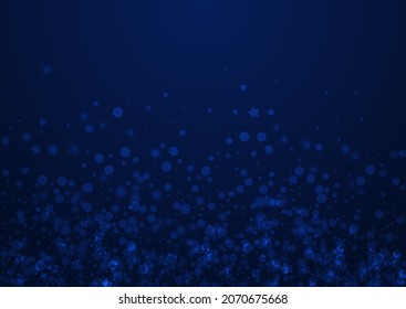Glow Snow Vector Blue Background. Silver Glitter Stars Card. Christmas Flake Banner. Falling Snowstorm Invitation.
