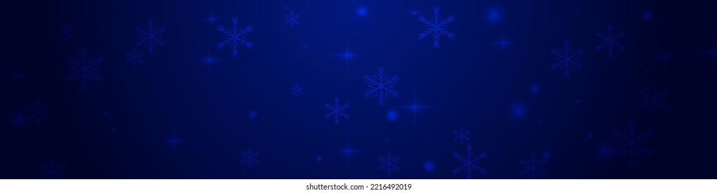 Vector de Nieve brillante Fondo Azul Pnorámico. Patrón de puntos blancos sutiles. Elegante Invitación Confetti. Ilustración de las estrellas brillantes.