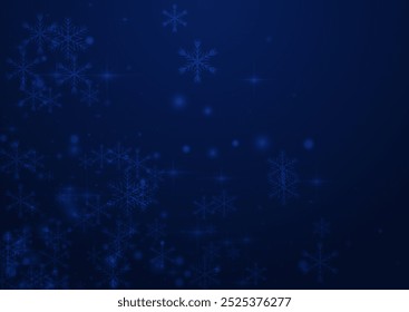 Glow Snowstorm Vector Blue Background. Silver Festive Snowfall Design. Subtle Dots Backdrop. Xmas Stars Postcard.