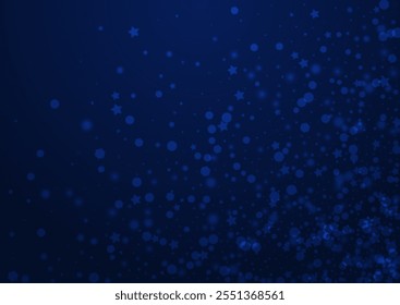 Glow Snowstorm Vector Blue Background. Silver Xmas Confetti Postcard. Glitter Snowfall Illustration. Minimal Stars Card.