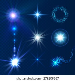 Glow sparks collection. Light elements.  Vector illustration