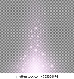 Glow sparks effect, light flare, star and burst on transparent background, purple color