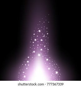 Glow sparks effect, light flare, star and burst on black background, purple color
