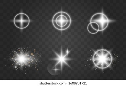 Glow special effect light, flare, star and burst. Sparkling magical dust particles. Bright Star. Transparent shining sun, bright flash. Special effect isolated on transparent background 