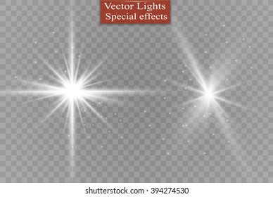 Glow special effect light, flare, star and burst. Isolated spark.Vector