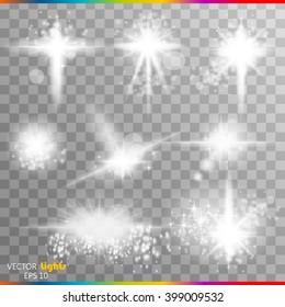 The Glow Of A Special Effect Of Light Flash, The Star And Blast. Isolated Spark On A Transparent Background. Set