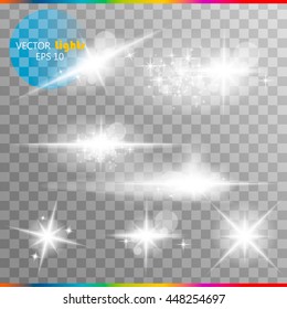 The glow of a special effect of light flash, the star and blast. Isolated spark on a transparent background. Set