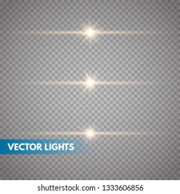 Glow special light effect, flare, star and spark Isolated. Golden Vector light