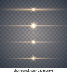 Glow special light effect, flare, star and spark Isolated. Golden Vector light