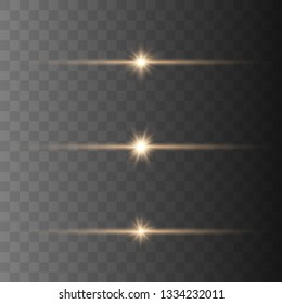 Glow special light effect, flare, star and spark Isolated. Golden Vector light