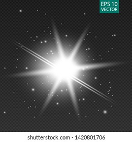 Glow special light effect, flare, star and spark Isolated. Vector lights