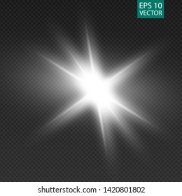 Glow special light effect, flare, star and spark Isolated. Vector lights